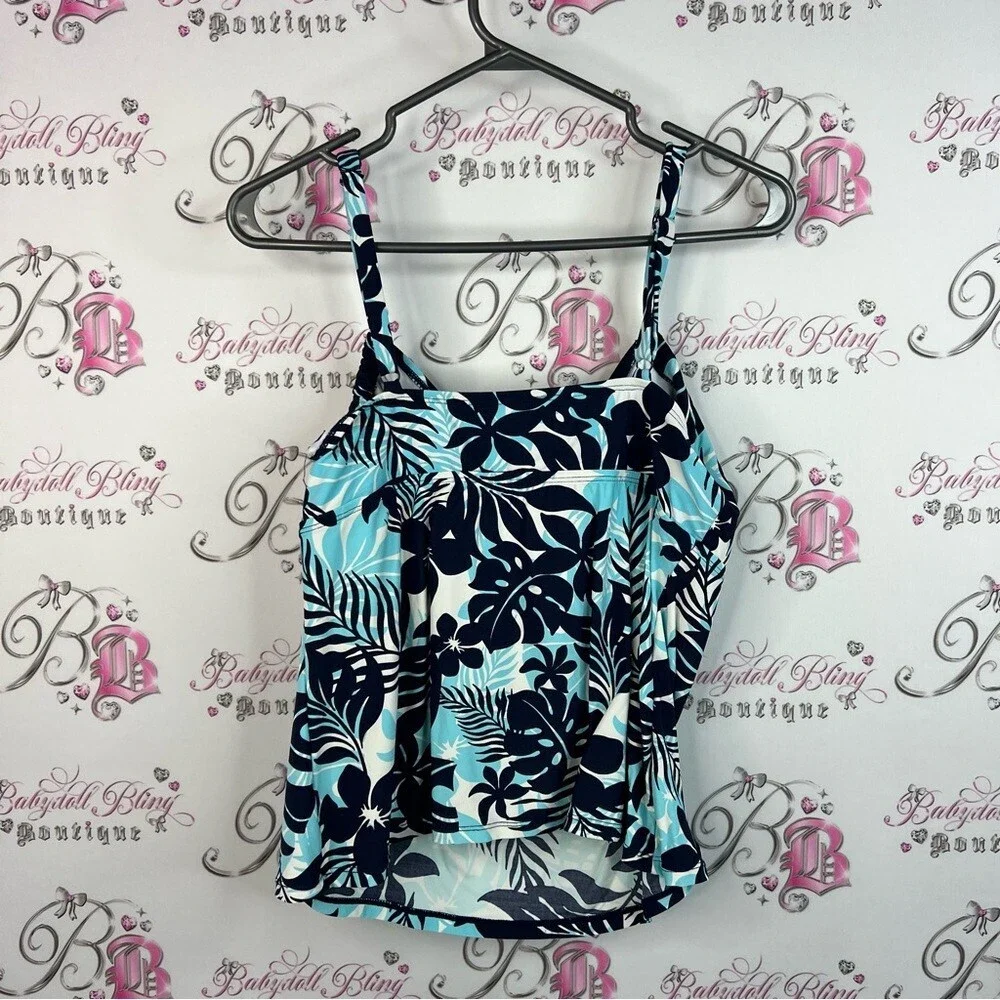 Beach House Tankini top beach pool swim  Tropical Blue and Black One Piece